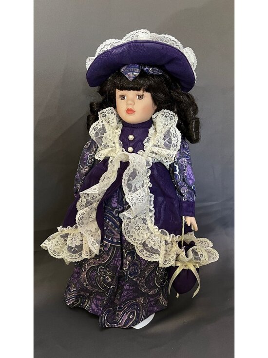 None detected Other - Limited Edition Victorian Porcelain Doll In Purple Dress & Lace Accents